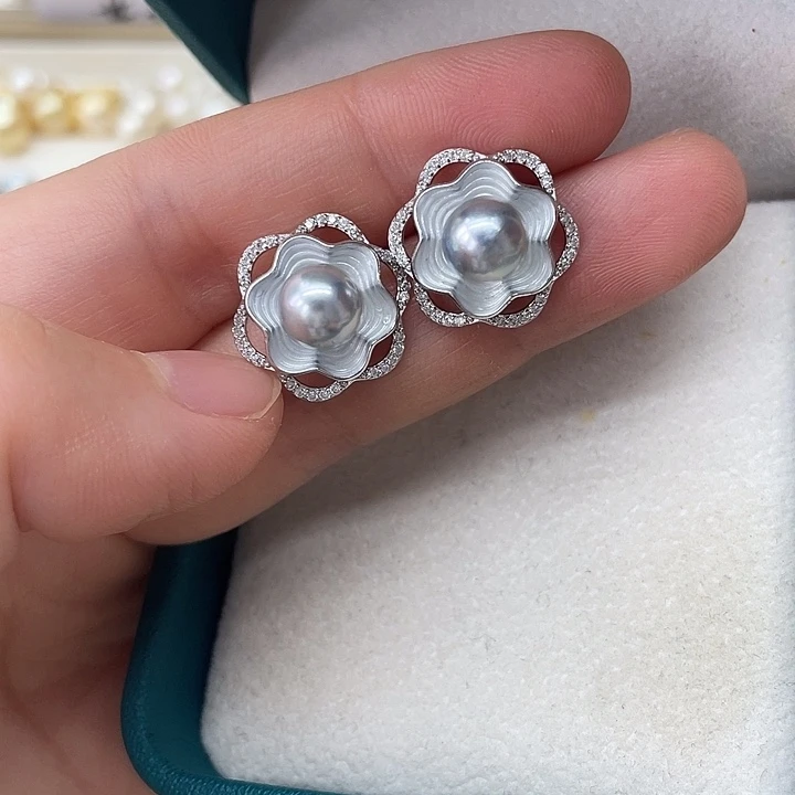 银S925镶嵌海水珍珠耳饰