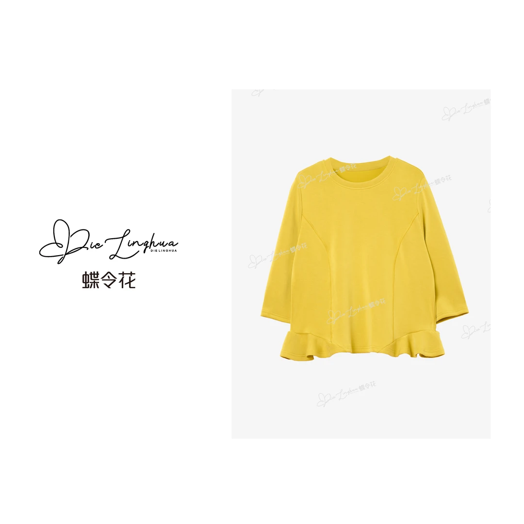 蝶令花夏季简约大方宽松闲适亲肤柔软时尚圆领七分袖T恤251035