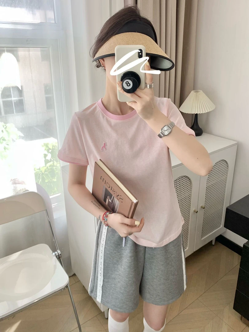 程程甄选  哈吉犬撞色雪花棉简约百搭短袖8256