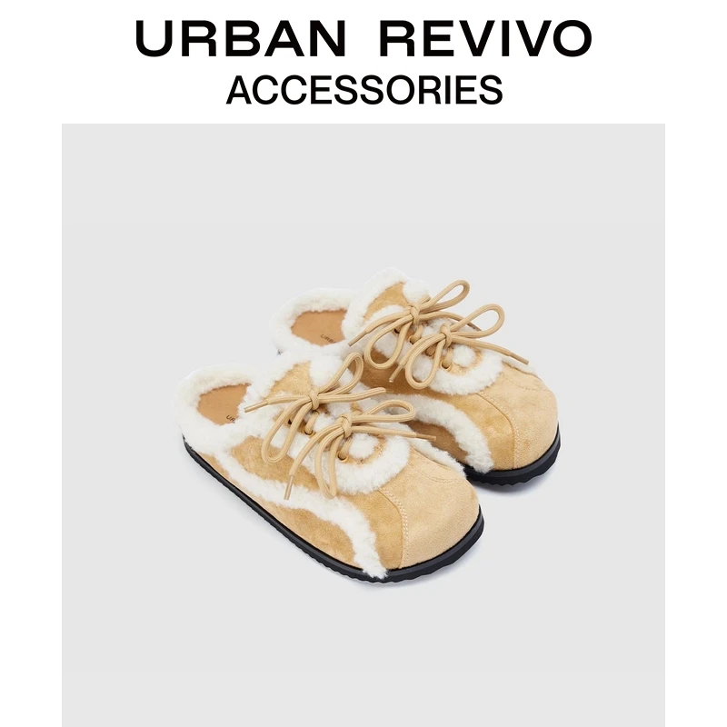 URBAN REVIVO2025秋季新款女士流光风毛绒勃肯拖鞋UAYS50081
