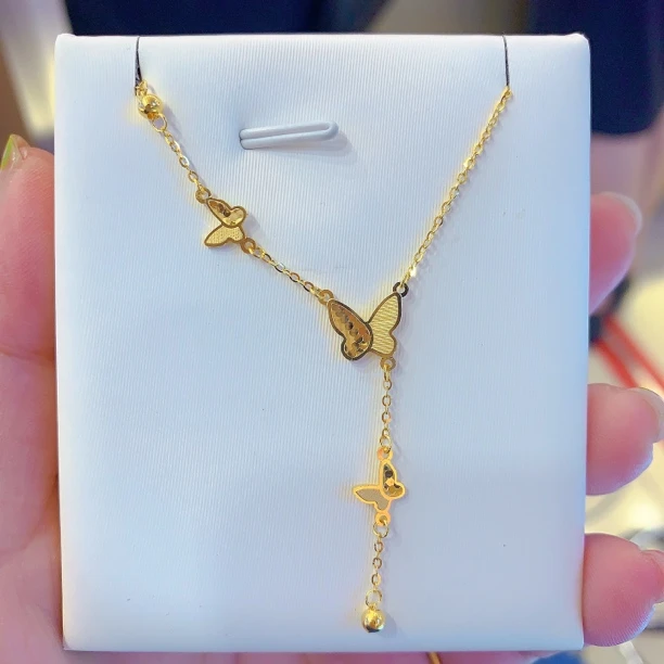 足金鱼鳞三只蝴蝶飞舞套链