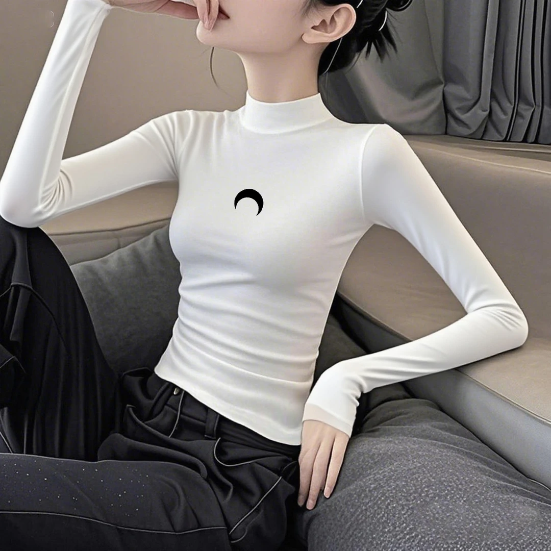 印花半高领莫代尔打底衫女2025新款气质高级感长袖内搭秋冬上衣t