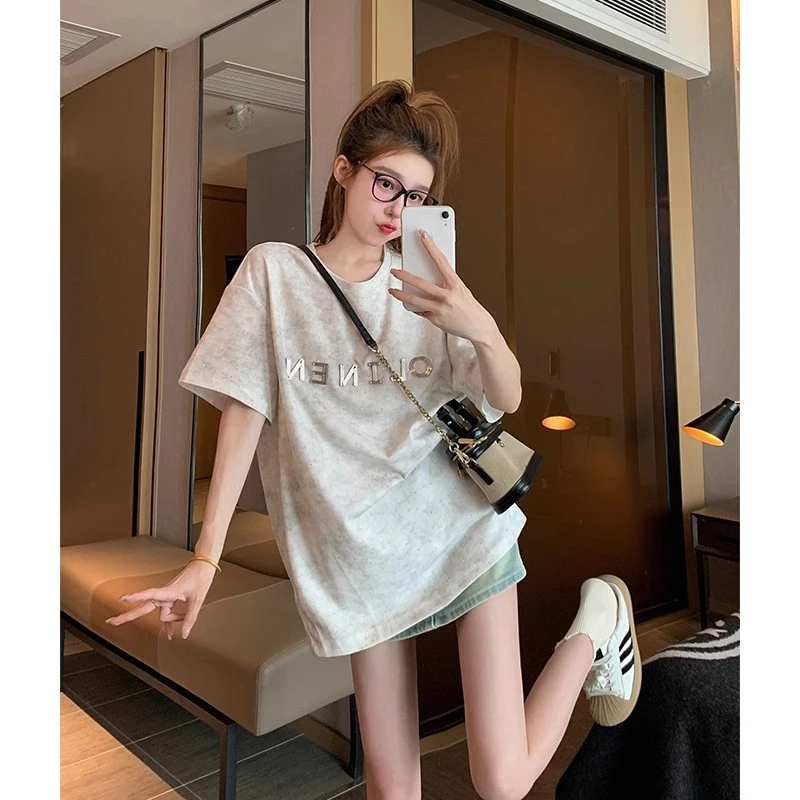 设计感扎染短袖t恤女夏季美式复古休闲显瘦小个子体恤上衣超好看