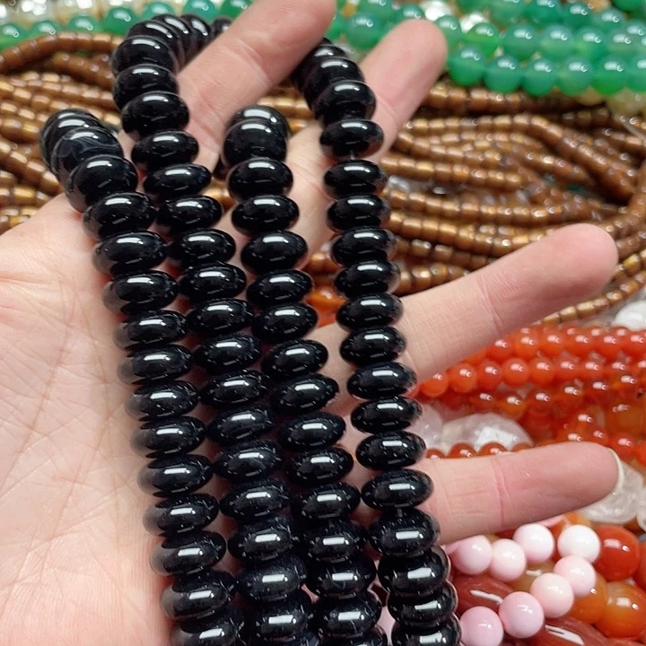 玛瑙/玉髓珠宝半成品未镶嵌一条14mm黑玛瑙算盘