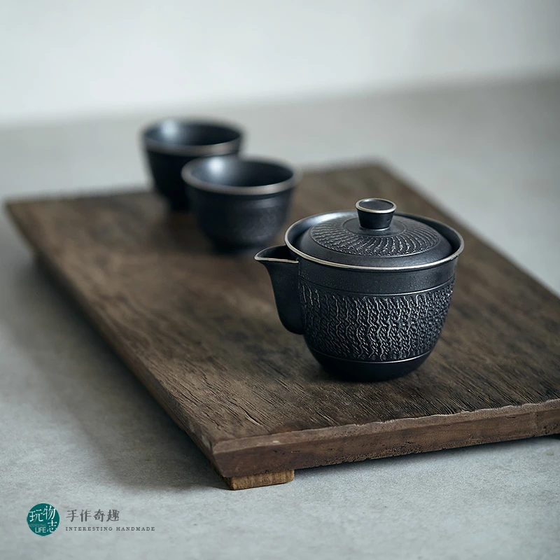 复古便携手抓壶私人用茶具陶瓷高档快客杯旅行