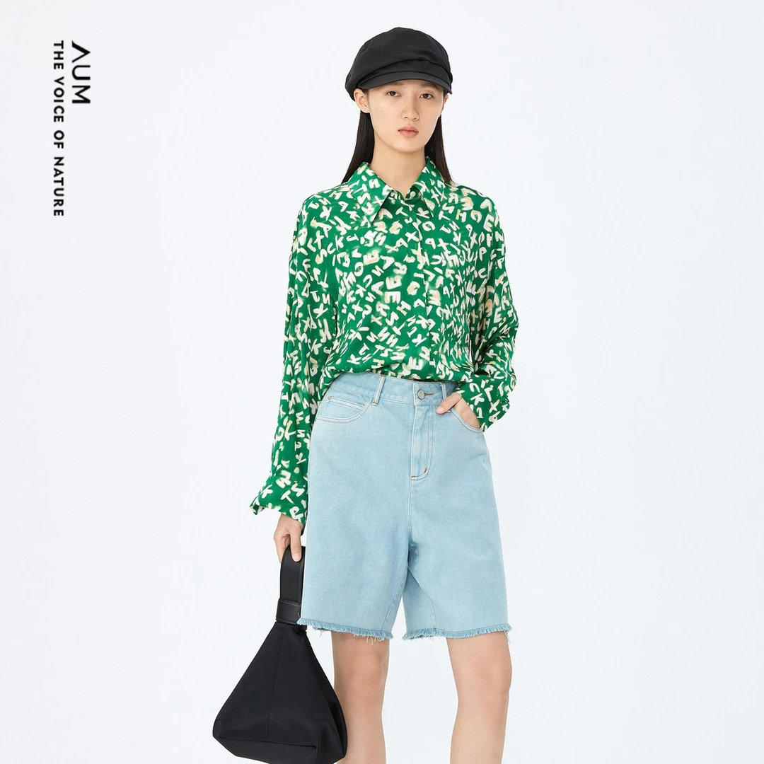 AUM噢姆夏季宽松碎花印花时尚休闲长袖衬衫M1DE21199