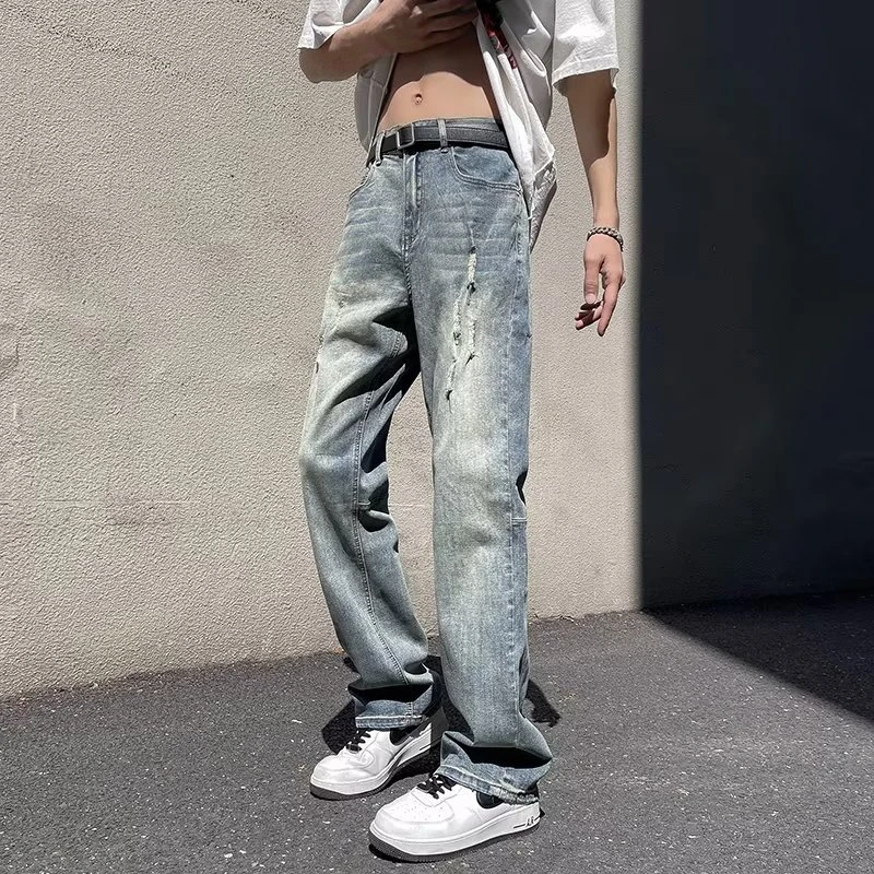 春款新款水洗无影墙欧美直筒宽松泼墨刺绣休闲牛仔裤直2025年ins