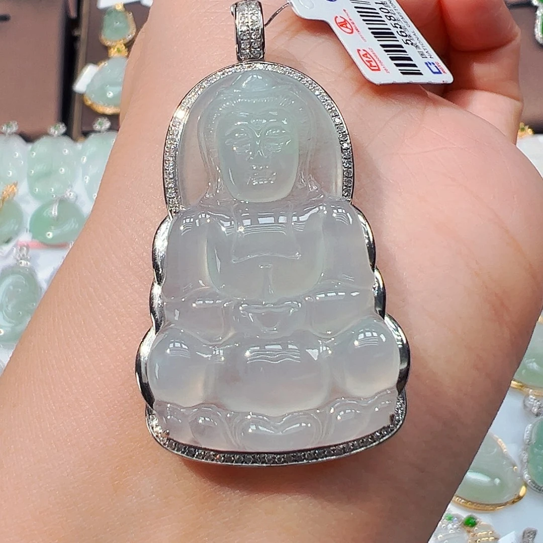 翡翠18K金镶嵌吊坠(不含链)观音