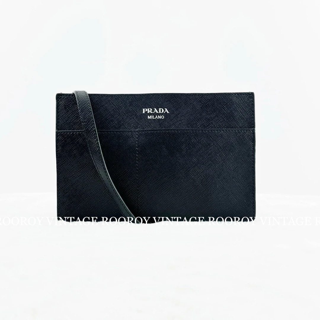95新 Prada/普拉达 黑色牛皮防水斜挎包/7080轻奢简约真皮肩包