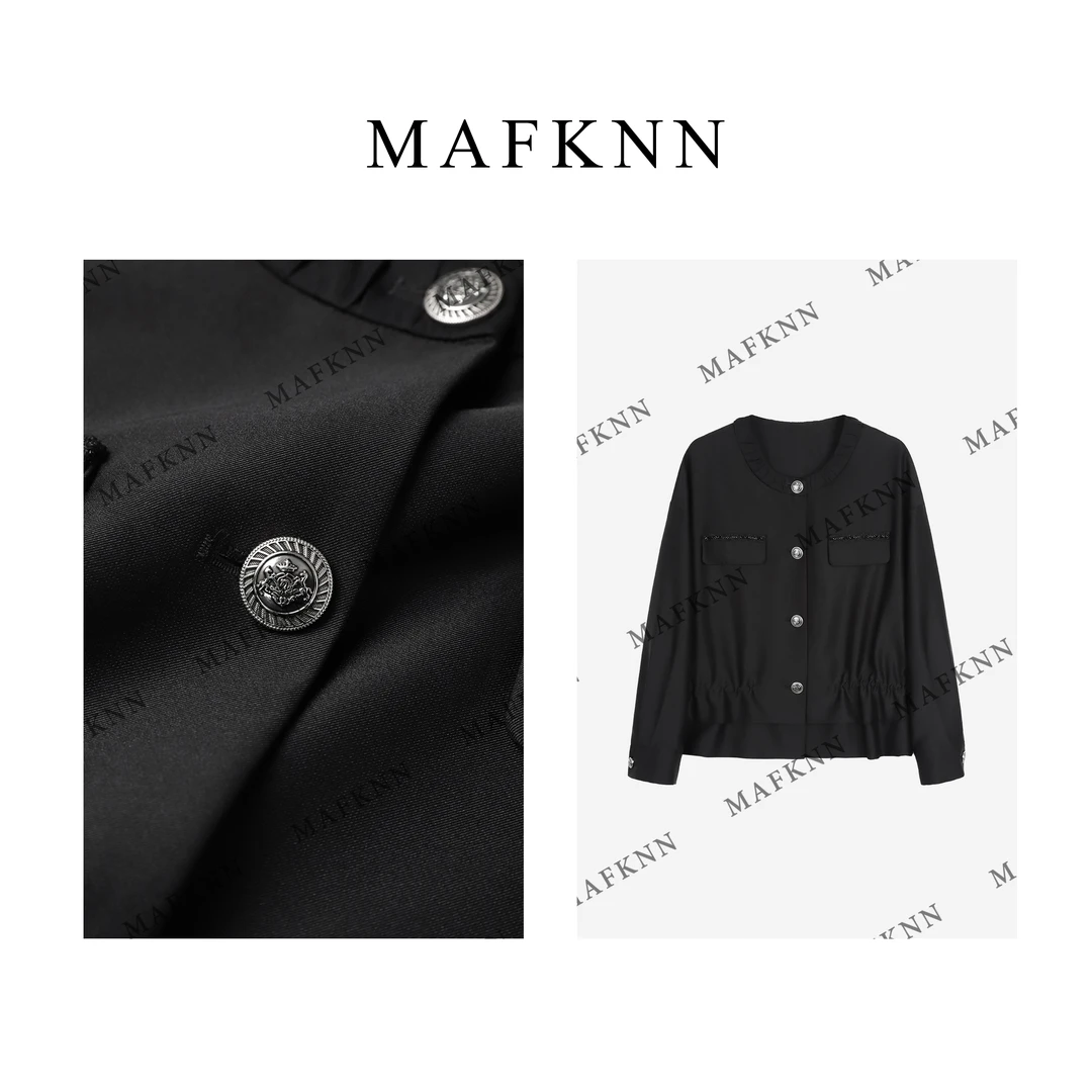 MAFKNN/玛肯时尚休闲简约百搭气质纯色圆领长袖春季外套MK11721