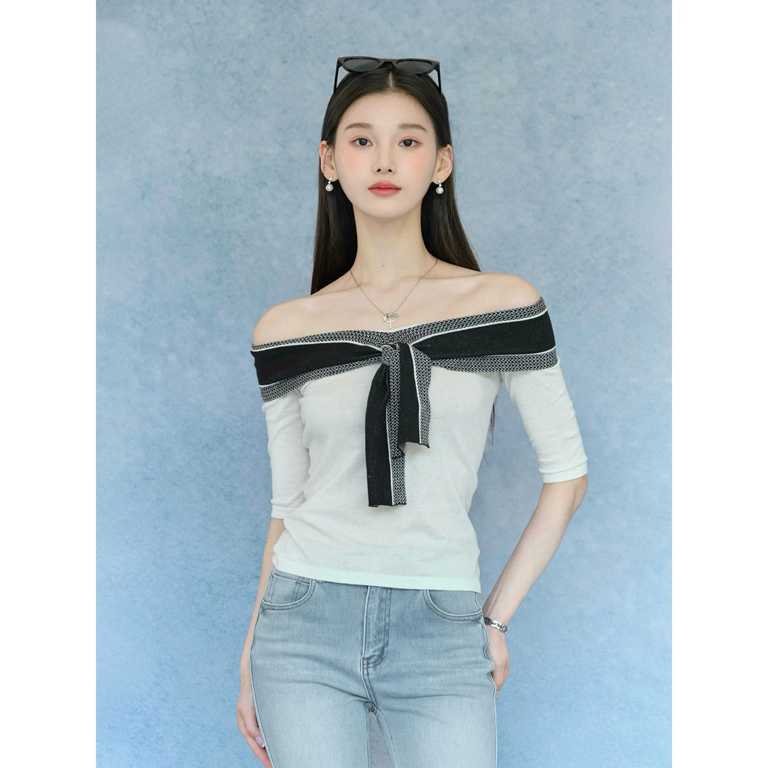 且可ChillCozy 清漾 棉亚麻羊毛混纺系带修身针织衫