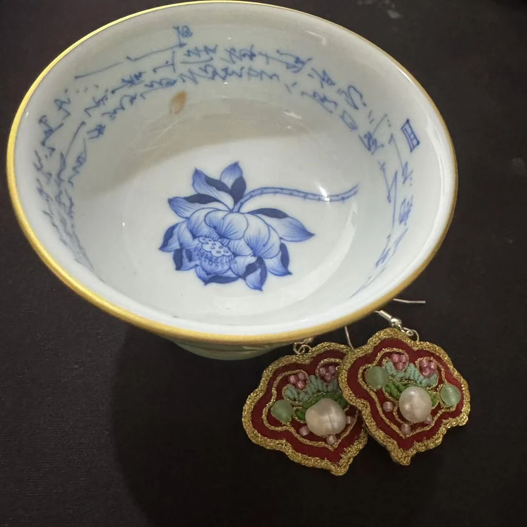 合金木质耳饰 【细物慢造】复古手工布艺配饰耳环