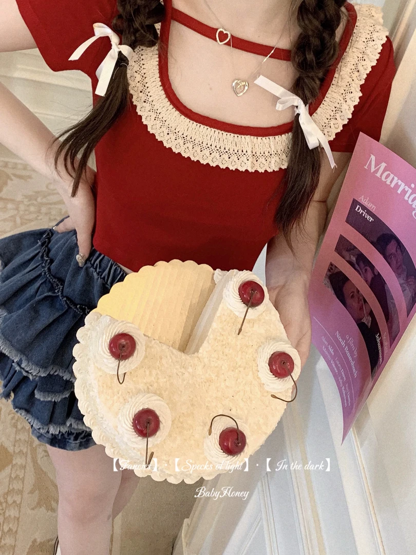 大码女装3063纯爱天使miu系蕾丝短上衣可爱甜美T恤显瘦减龄洋气