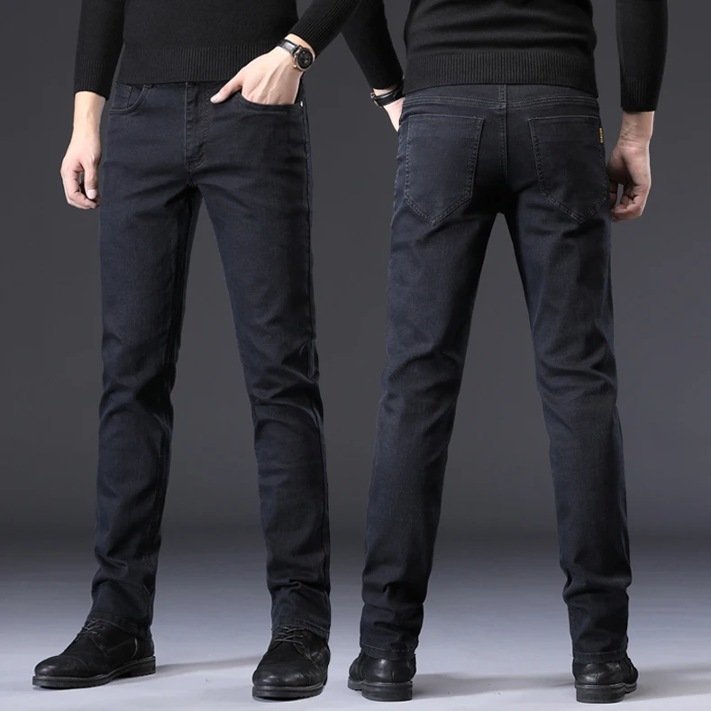 香港2025秋冬黑色牛仔裤男宽松直筒弹力休闲高端百搭长裤加绒加厚