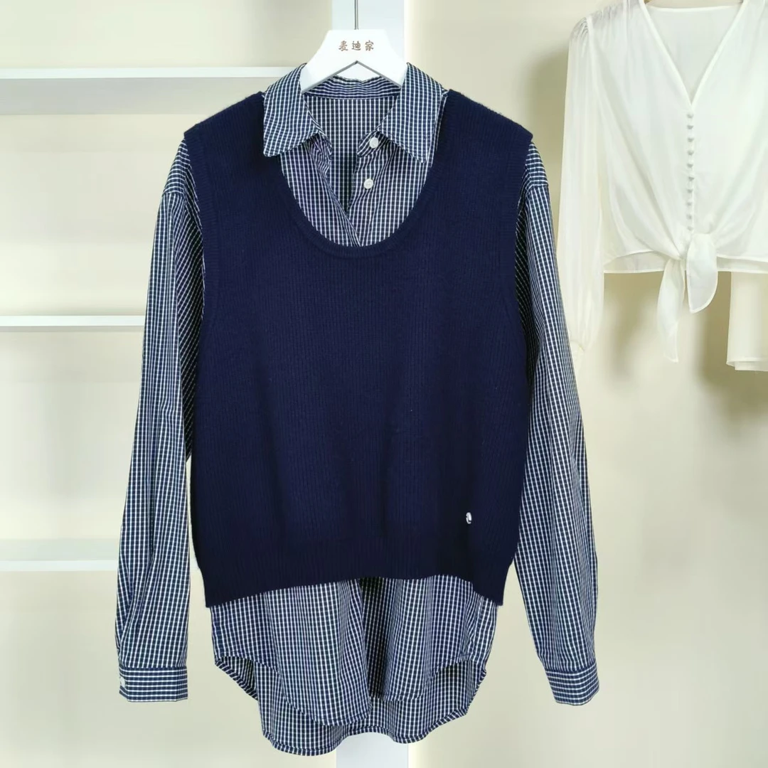 麦迪尚品【K】50428500两件套针织马甲格子衬衫女装春季专柜撤柜