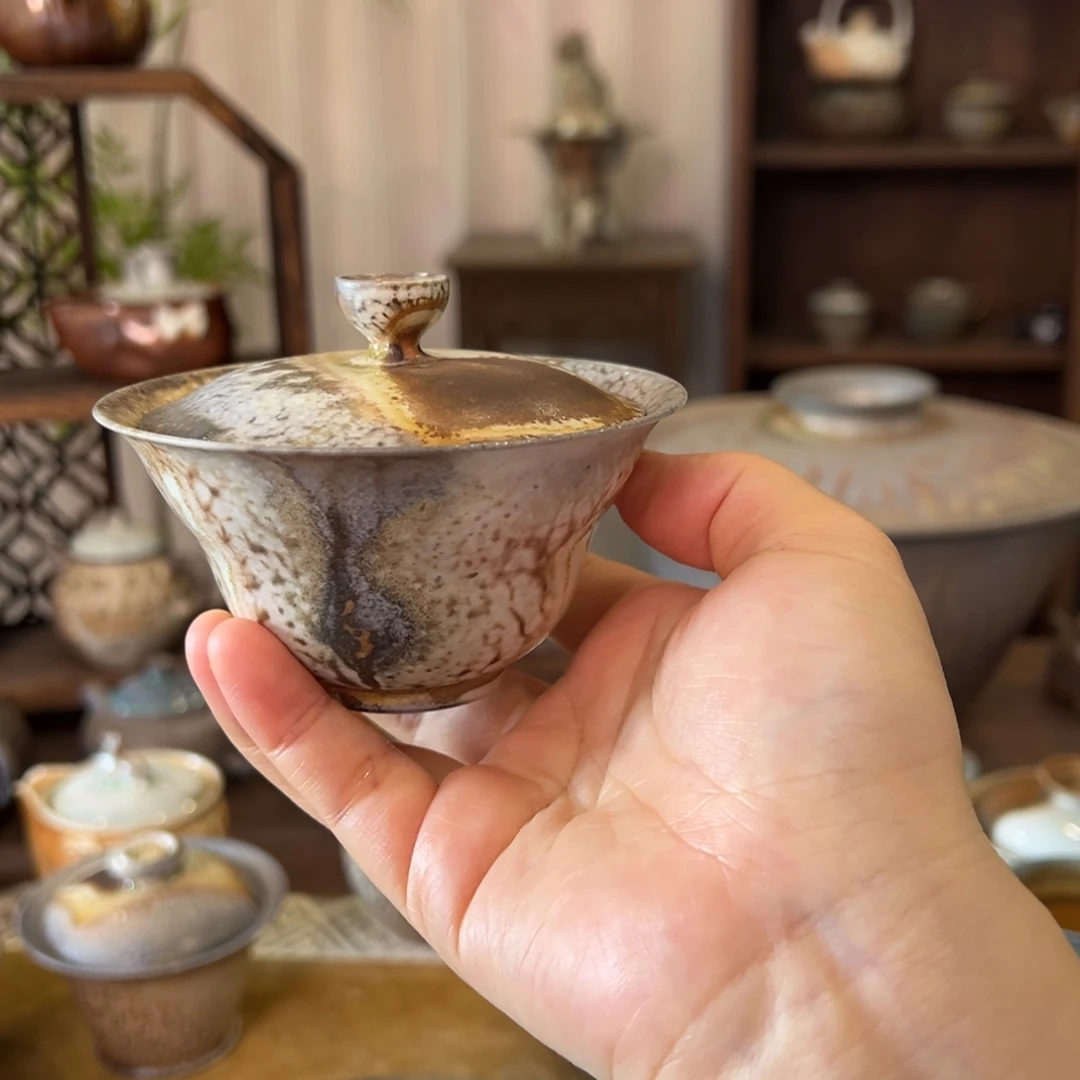 27中白精品盖碗柴烧