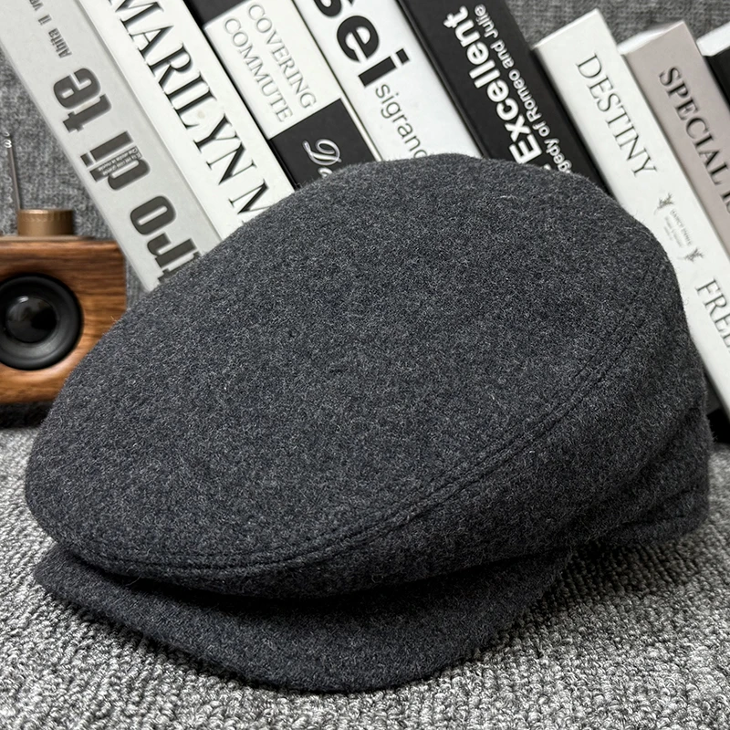 羊毛呢前进帽户外休闲中老年爸爸前进帽时尚百搭男士鸭舌帽秋冬款