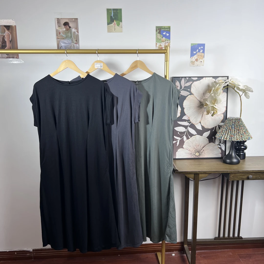 夏季短袖女士三分袖连衣裙舒适圆领A字裙百搭显瘦1810