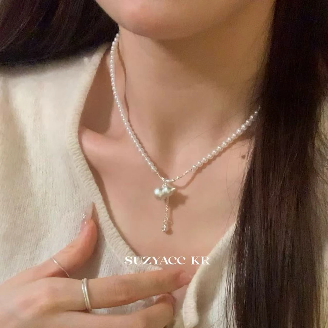 Suzyacc Kr 坠链均925银合成锆石 【月下葫芦】碎银葫芦项链DX0292