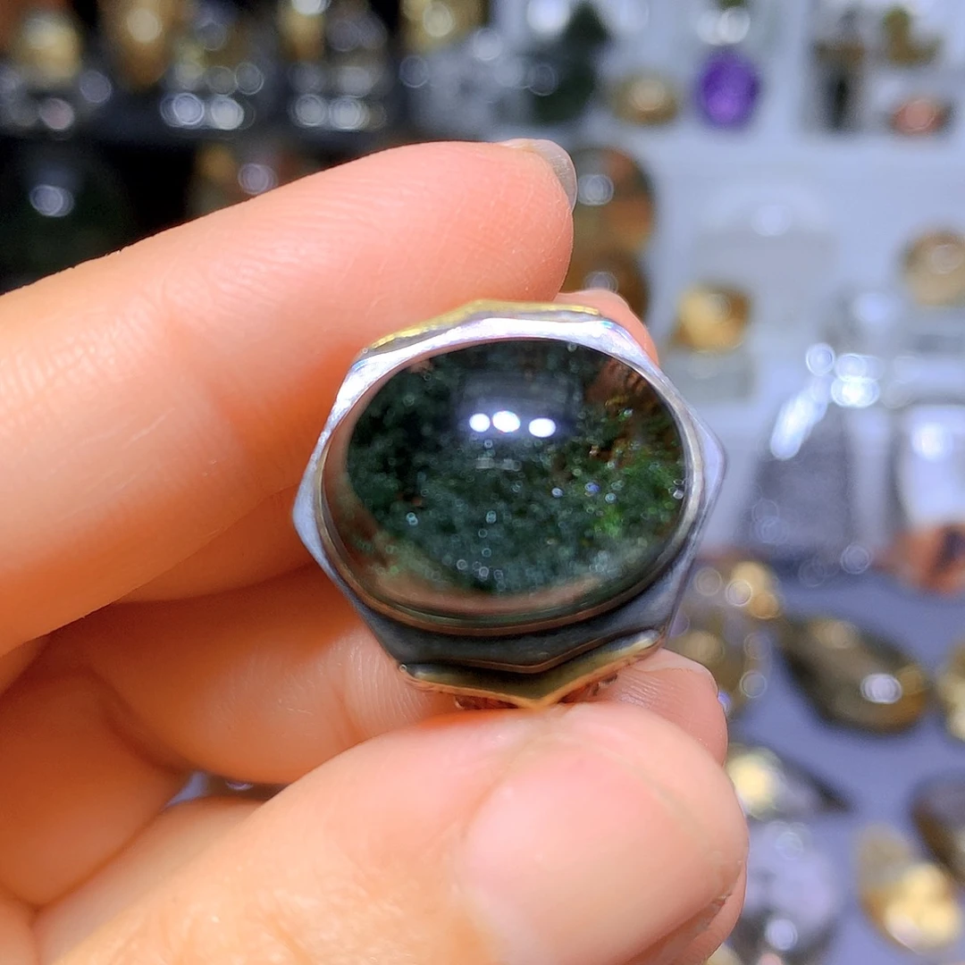 水晶戒指银S925镀金镶嵌天然水晶