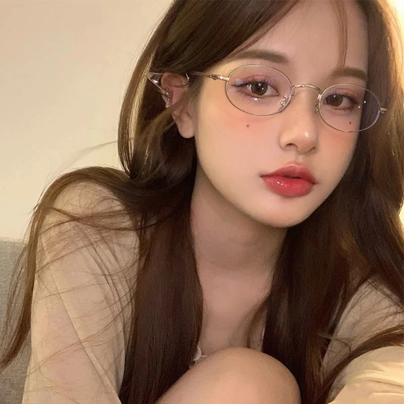 高智感眼镜框女小脸可配近视ins纯欲金丝银平光镜男潮椭圆框小框