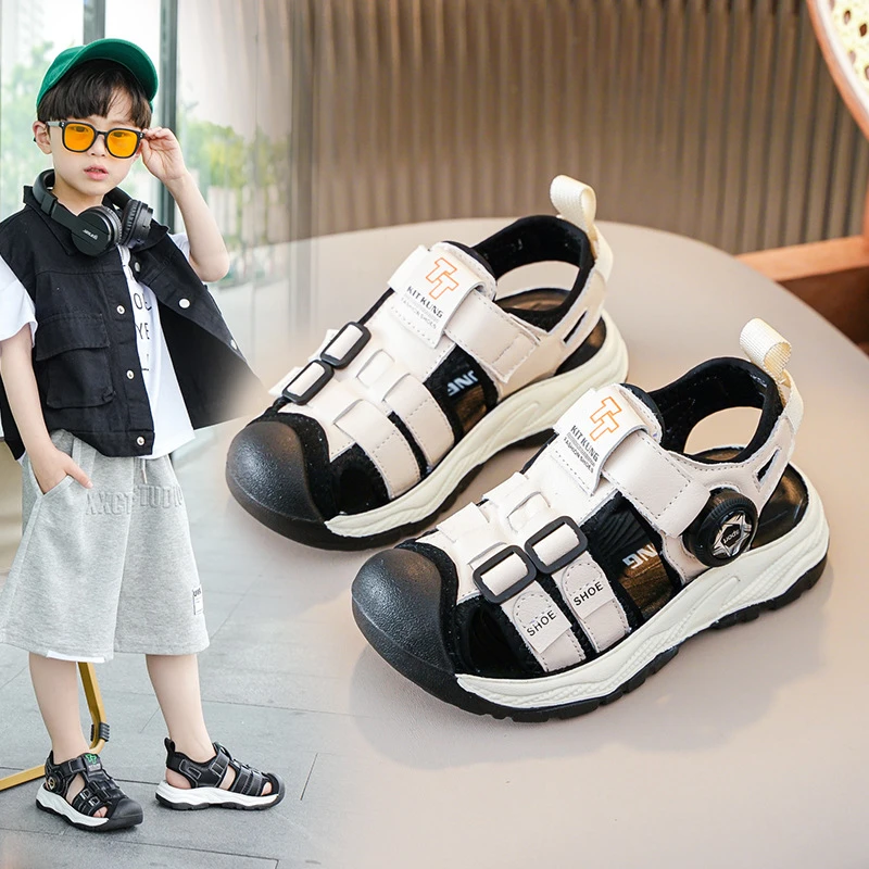 男童凉鞋2025夏季新款轻便包头防撞小男孩沙滩鞋软底牛皮儿童鞋子