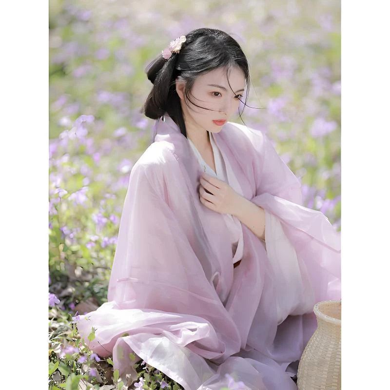 晋制紫色汉服大袖女魏晋制南北朝直裾古装广袖交领古风襦裙仙气