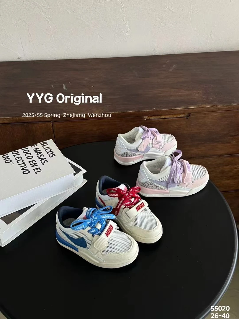 55020夏季新款儿童撞色单网钩钩板鞋男女童时尚百搭休闲鞋篮球鞋