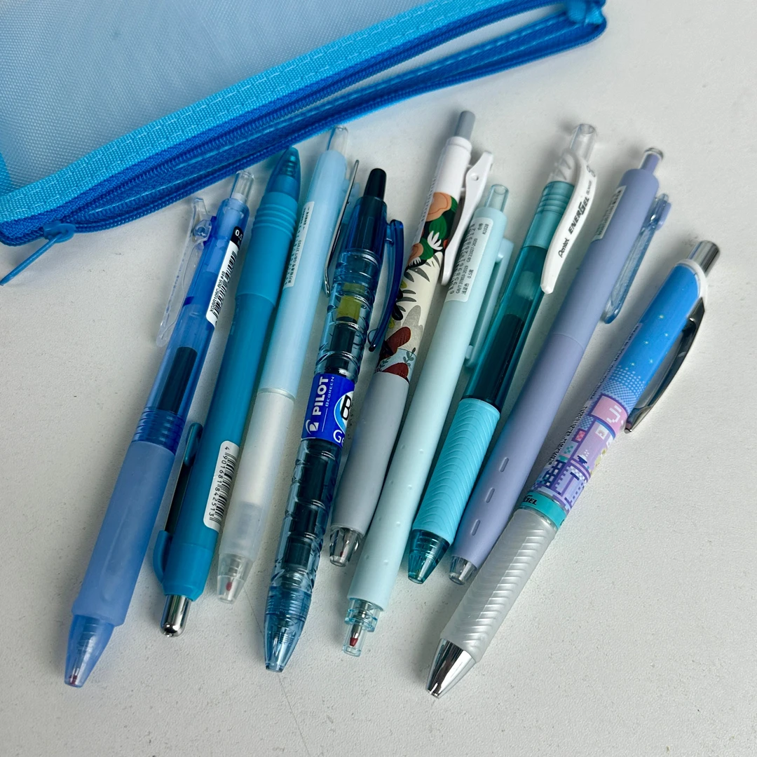 【蓝杆杆】日系进口百乐派通白金樱花蓝色系全按动刷题笔套装