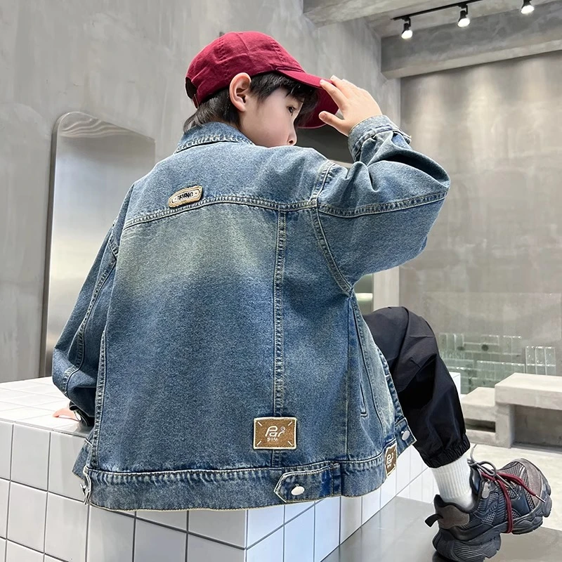 韩版男童牛仔外套2025新款中大儿童洋气秋装痞帅时髦百搭牛仔外套