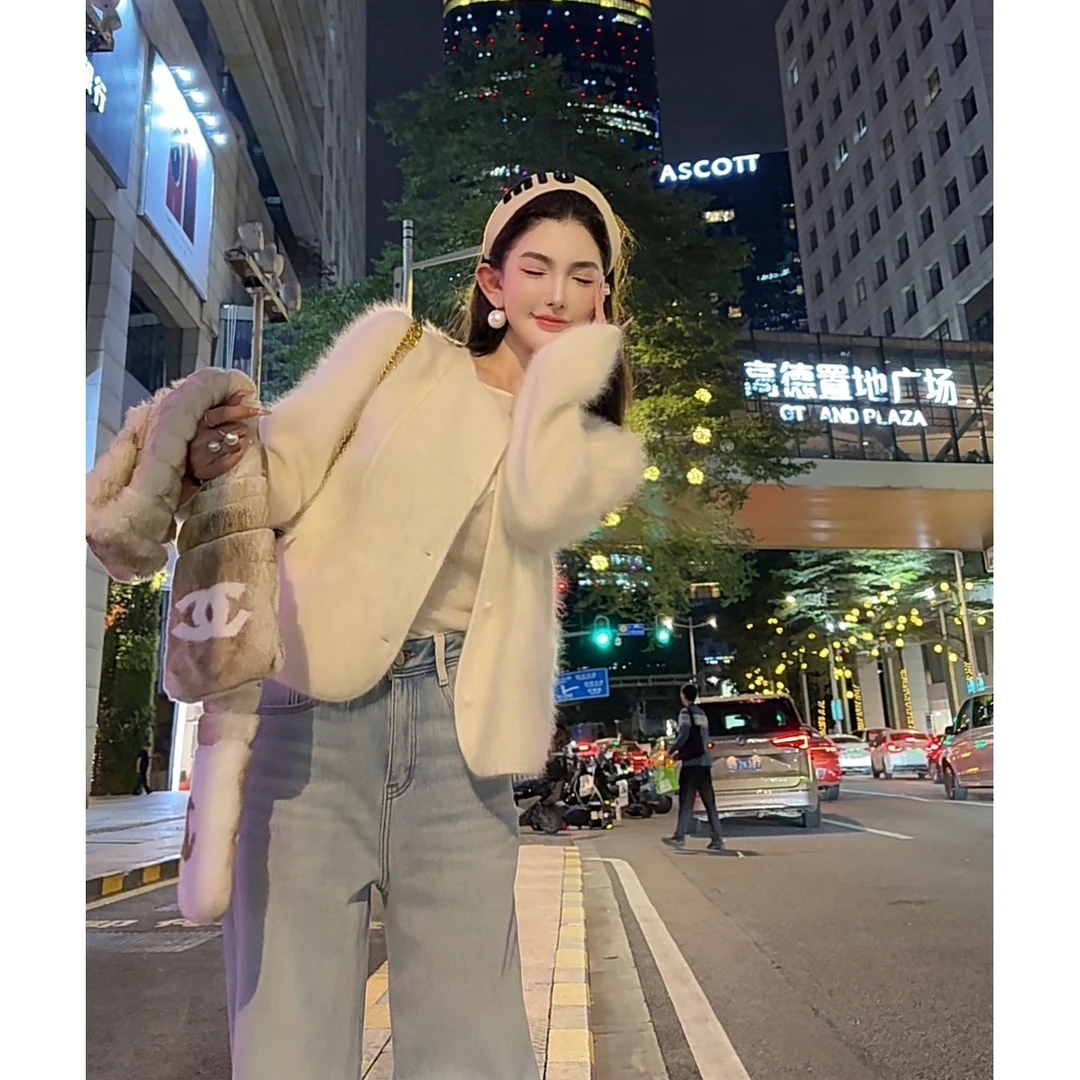 GUIDI GUDI【白茫茫的雪】气质休闲百搭时尚长袖毛毛外套 W9441610H