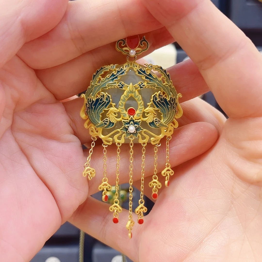 和田玉银S925镀金镶嵌颈饰