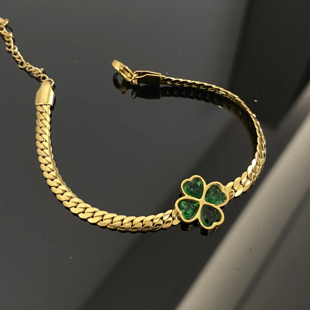 钛钢手链 绿色四个爱心绿绿手链AL526-2