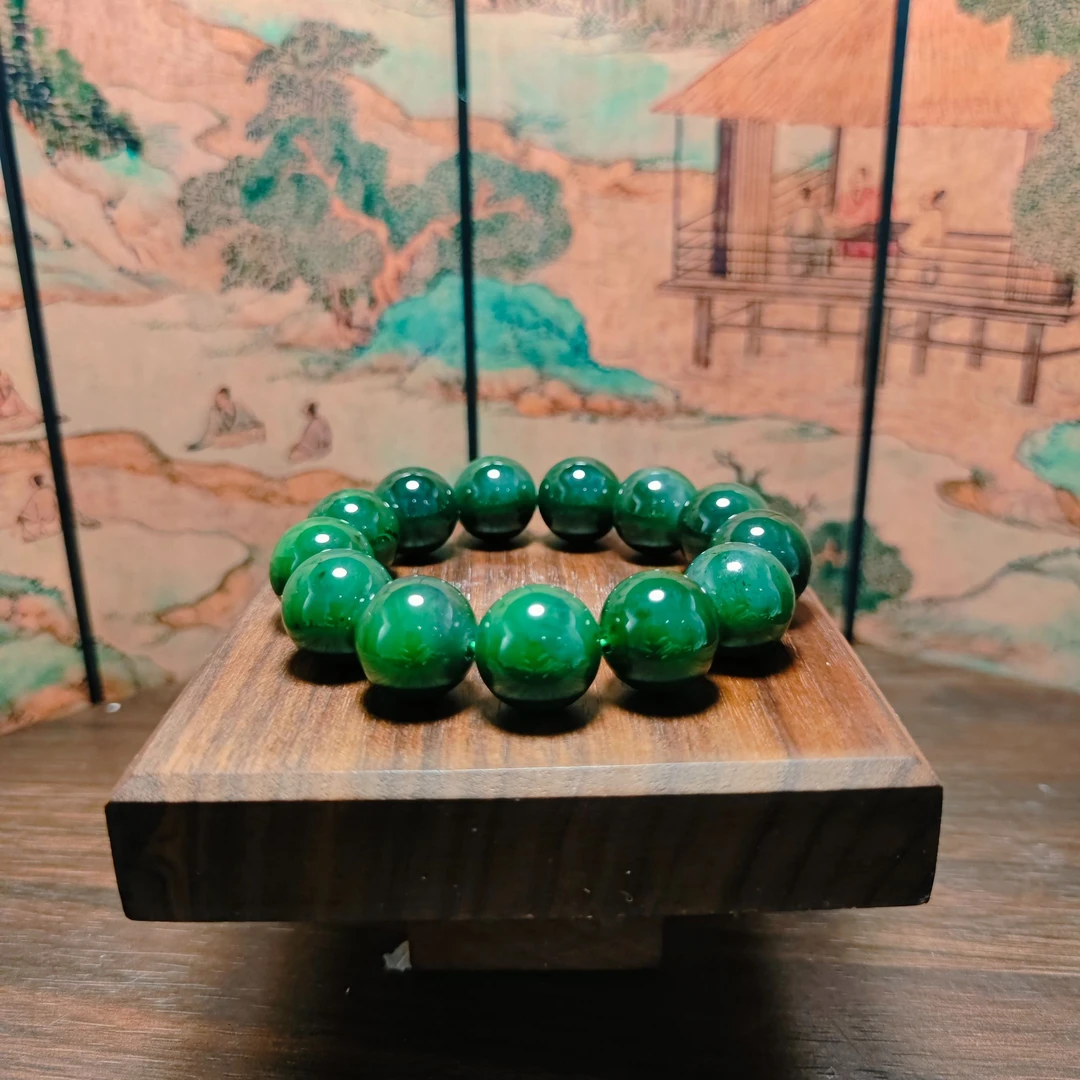 N和田玉碧玉圆珠手串（卡16）0392