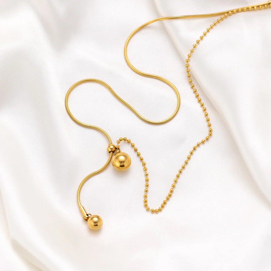 钛钢项链 【有球必应】珠珠毛衣链长款抽拉颈链秋冬毛衣女锁骨链