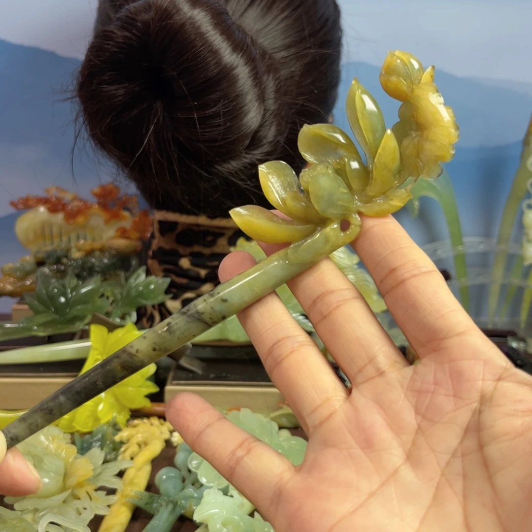 蛇纹石玉发饰合金