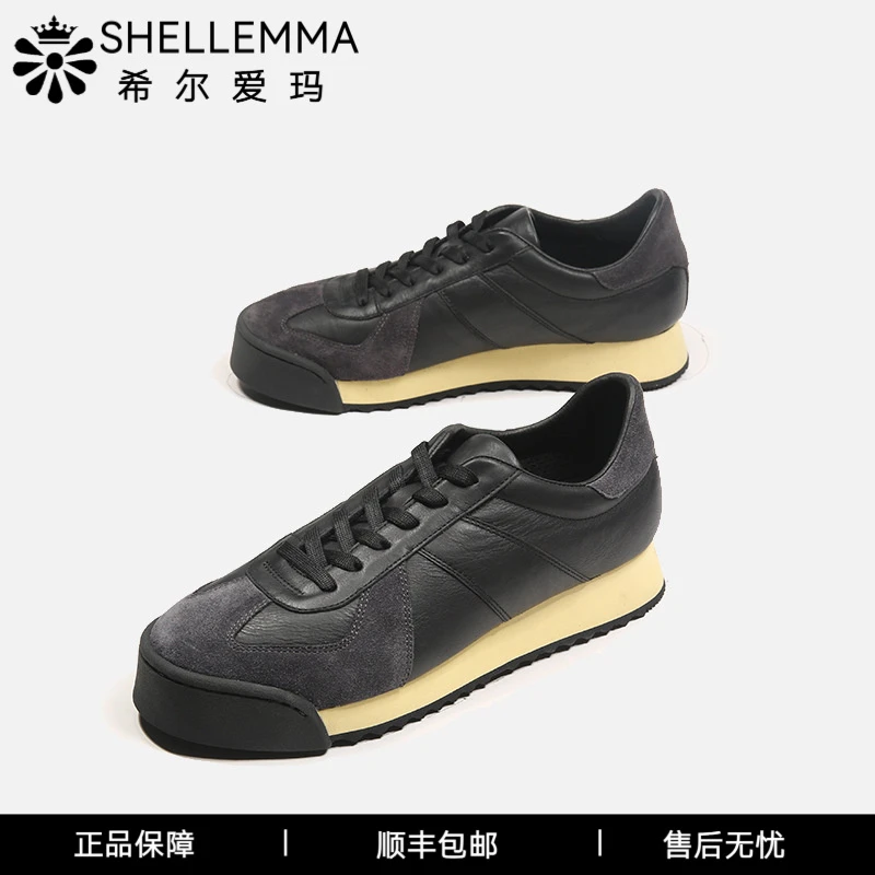 希尔爱玛复古圆头运动鞋男透气真皮板鞋百鞋子男款板鞋男款