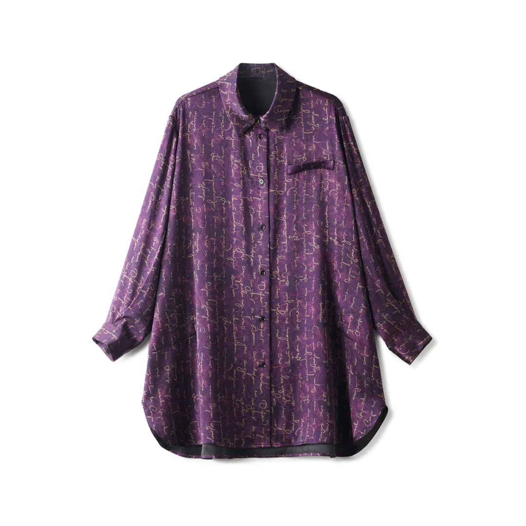 【孤品补贴价-紫韵金文】80姆米重缎大皮子欧非特香云纱上衣显瘦