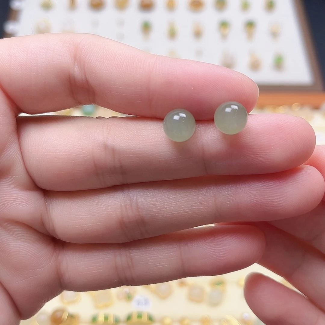 和田玉银S925镶嵌耳饰