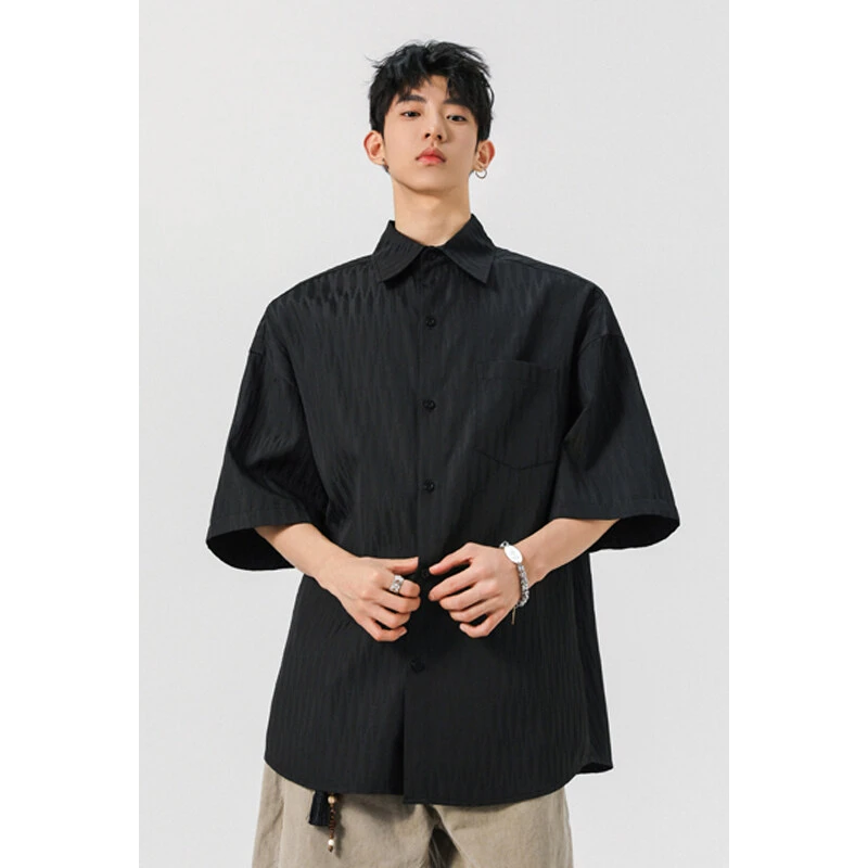 cleanfit肌理感纯色条纹衬衫短袖男士夏季潮流痞帅高级感衬衣外套