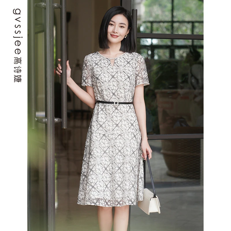 高诗婕夏季新款商场蕾丝连衣裙长裙裙子夏天连衣裙242263029-10