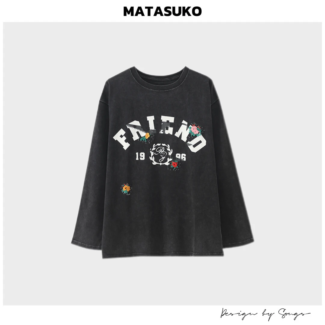 MATASUKO 刺绣花系列 手工刺绣+贴片 数码喷工艺 水洗长袖T恤