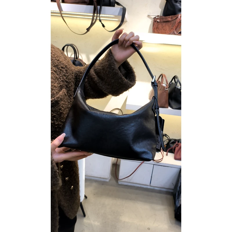 YUSHA/高档黑色植鞣单肩包-G310