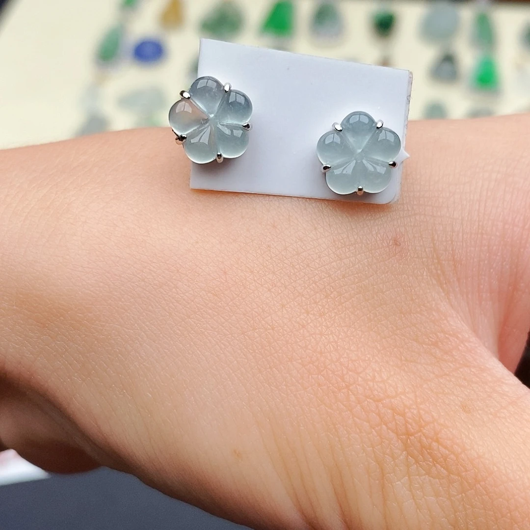 银S925镶嵌翡翠耳饰