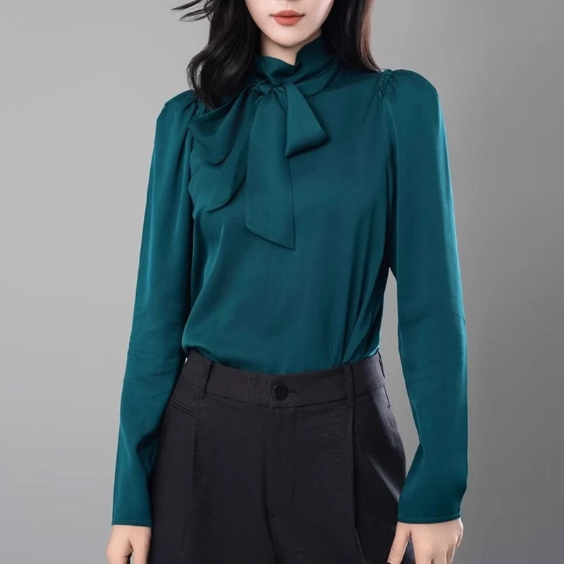 {专柜}商场同款2025春秋百搭显瘦蝴蝶结系带长袖衬衫女530025