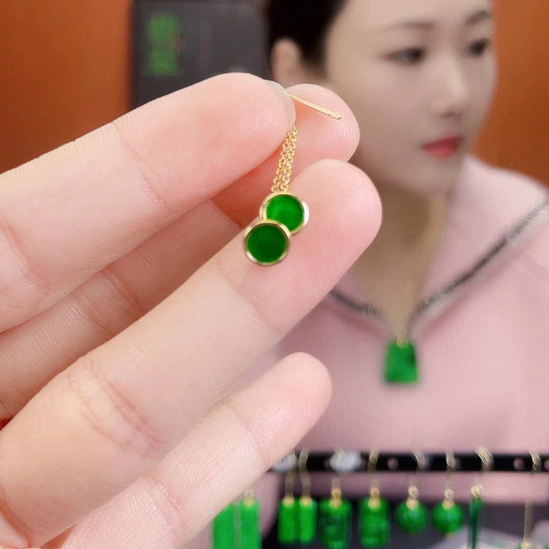 翡翠银S925镶嵌耳饰