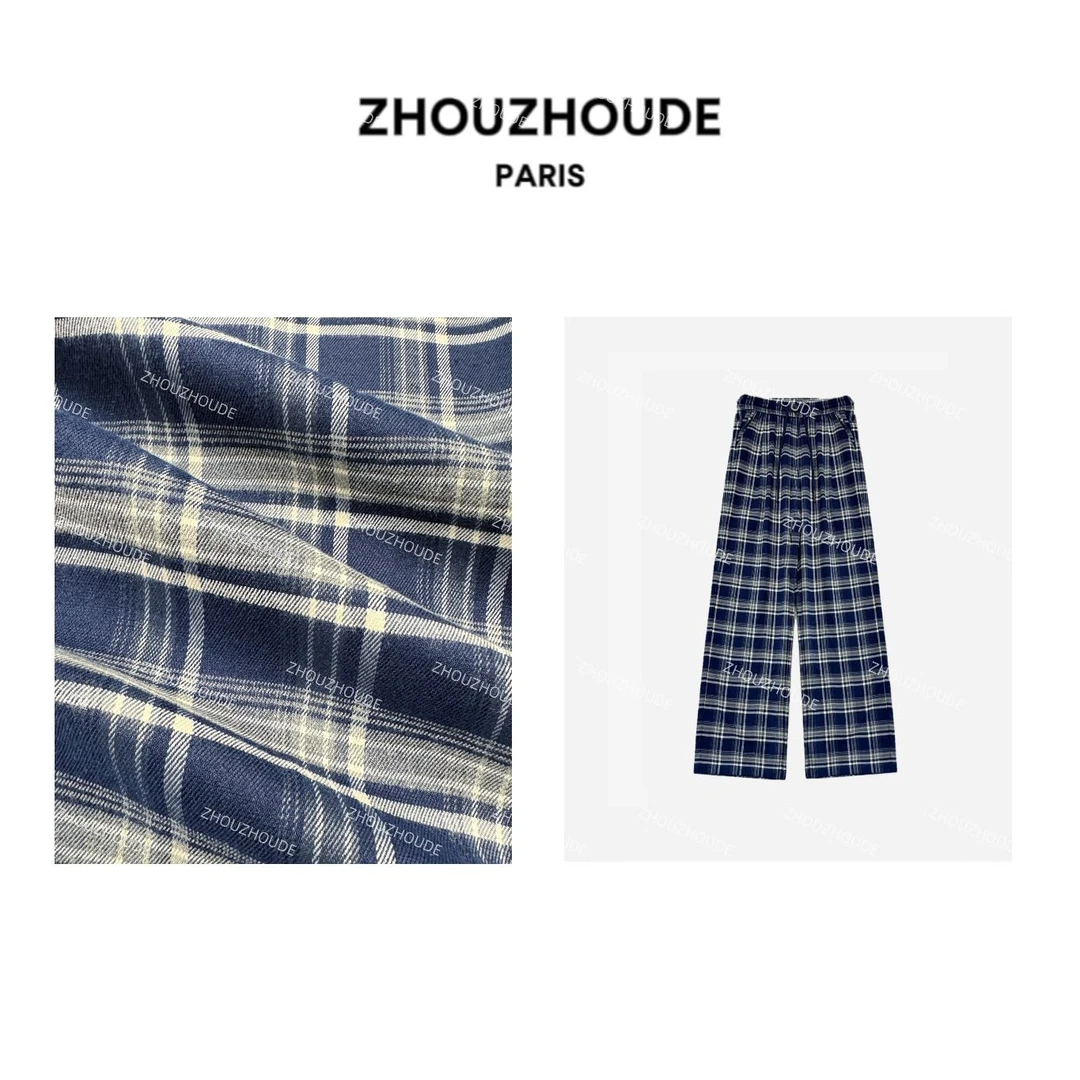 ZHOUZHOUDE【英式慵懒】定纺色织撞色复古格纹修胯窄版直筒休闲裤