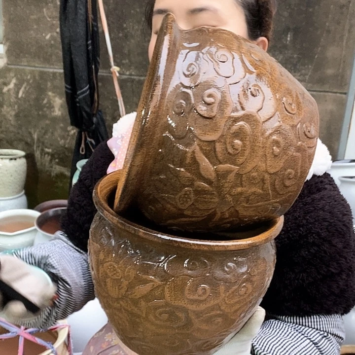 紫砂花盆瑕疵口20高16瑕疵