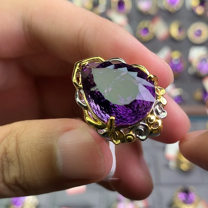 水晶银S925镀金镶嵌戒指