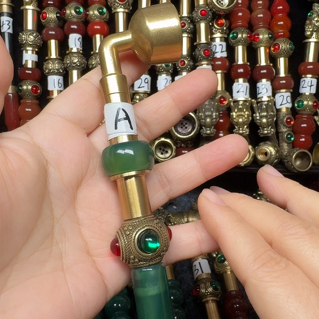 黄铜绿色烟锅2公分A款